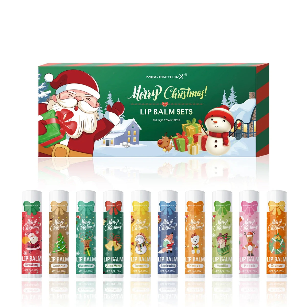 Christmas Lip Balm Gift Box Set – Hydrating & Brightening Lip Balm Gift Set Qme 10PCS Christmas gift