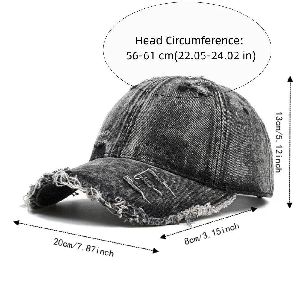 Vintage Washed Denim Baseball Cap – Distressed Frayed Fringe Denim Baseball Cap Qme