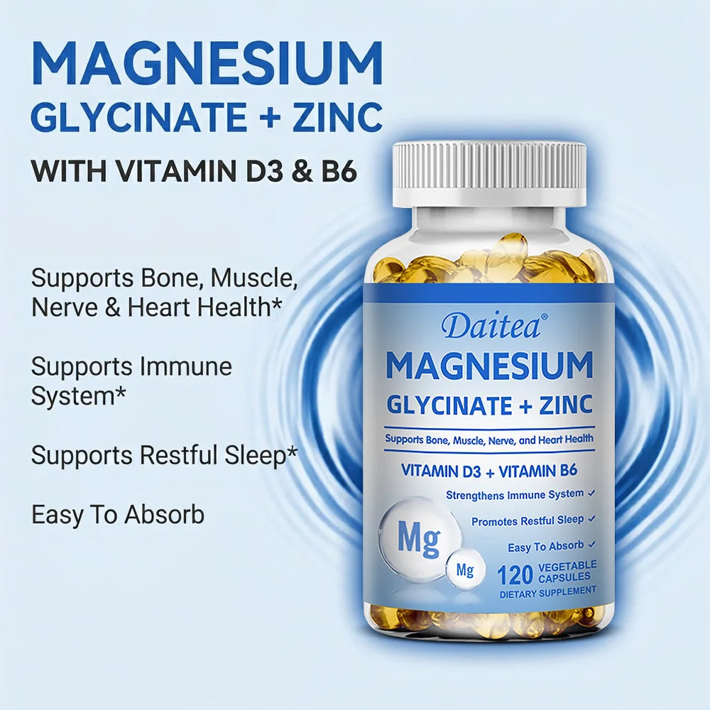 Magnesium Glycinate + Zinc Supplement | Sleep & Bone Support Mineral Supplement Qst