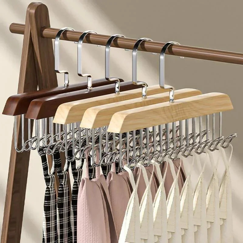 Retro Solid Wood Hanger 8 Hooks – Belt, Tie & Bra Organizer Closet Hook Rack Qme