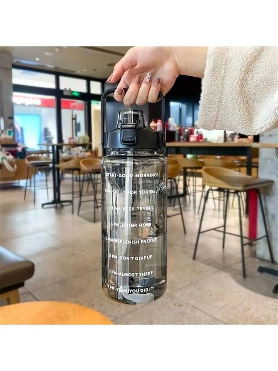 Large 2000ml Water Bottle with Straw & Time Marker Water Bottle Qme