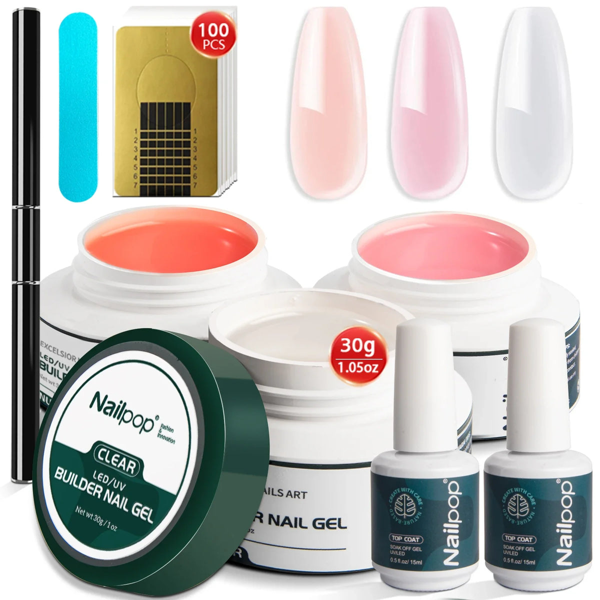 Nailpop Builder Gel Kit – Pink, Nude & Clear 3-Color Set Builder Gel Kit Qme Builder Nail Gel Kit
