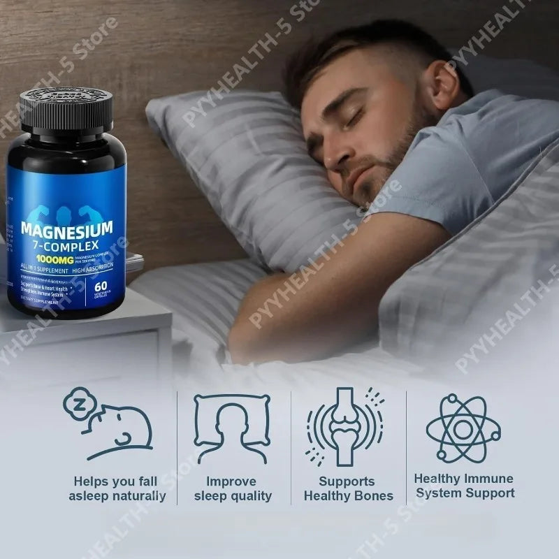 Magnesium 7 Complex – Zinc, D3 & B6 | 60 Capsules Magnesium Supplement Qst