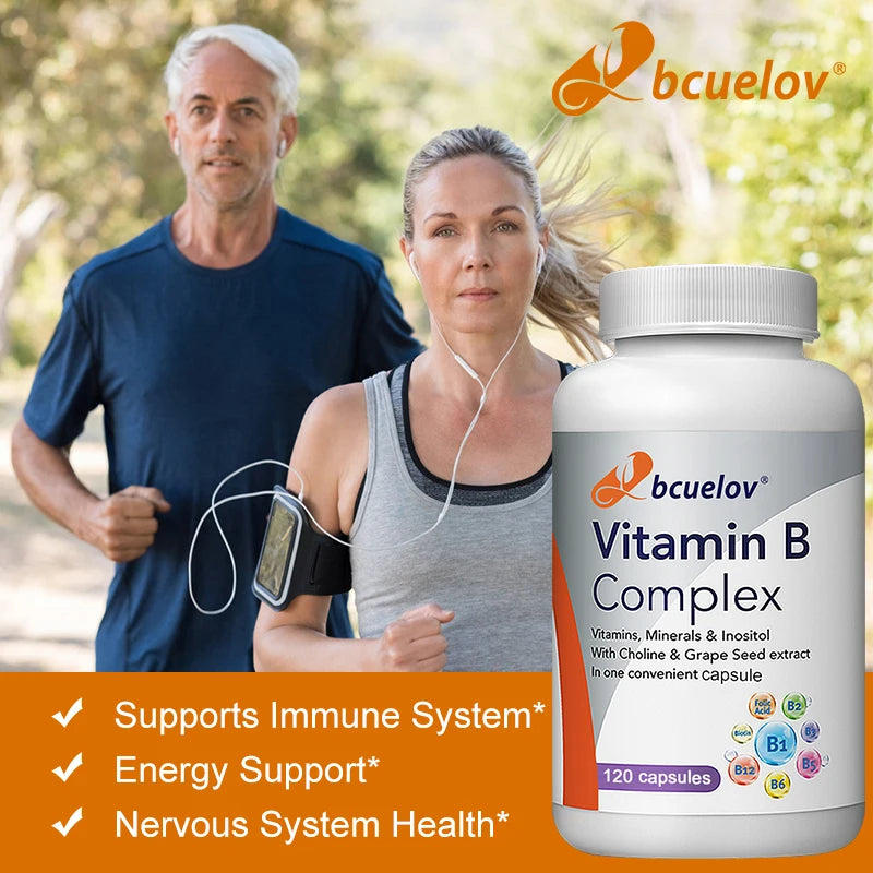 Vitamin B-Complex Capsules B1–B12 + Biotin + Folic Acid 6000mcg B-Vitamin Supplement Qst