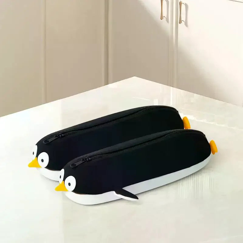 Cute Penguin Silicone Pencil Case – Large Capacity Waterproof Silicone Pencil Case Qme