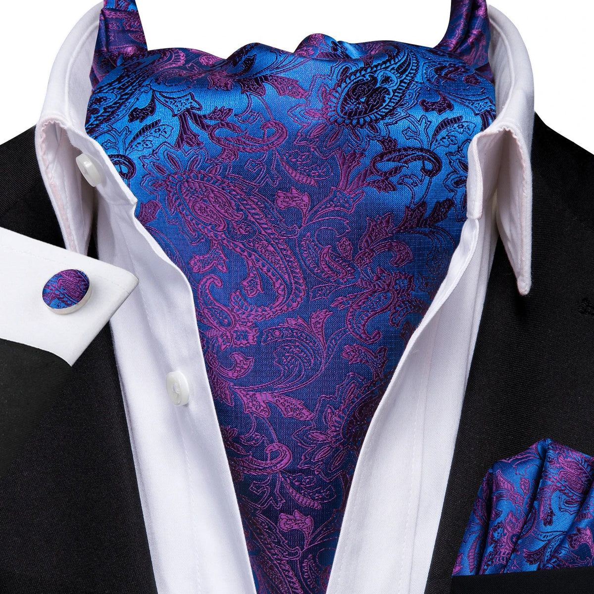 Men's Luxury Floral Ascot Cravat Set – Cufflinks & Handkerchief