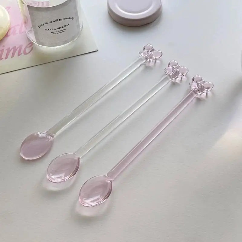 Pink Bow Glass Long-Handle Stirring Spoon – Coffee & Tea Glass Stirring Spoon Qme