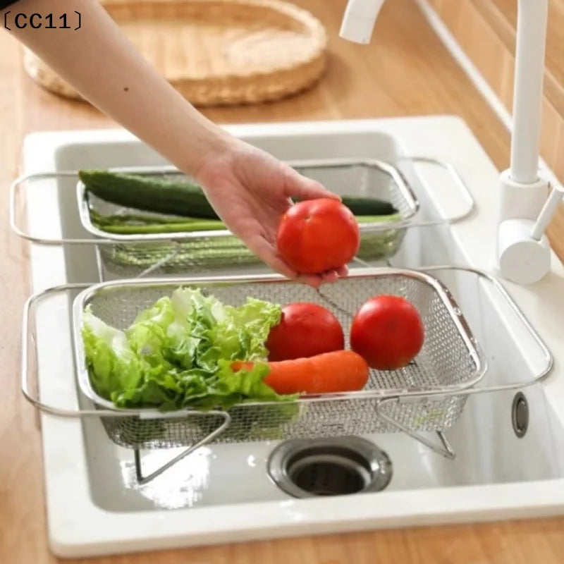Stainless Steel Telescopic Sink Draining Rack | Kitchen Organizer Sink Draining Rack Qme