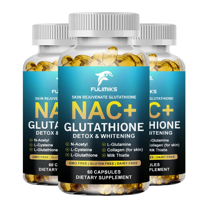 NAC + Glutathione Supplement – Antioxidant & Skin Wellness 120ct Dietary Supplement Qst 60pcs - 3Bottles