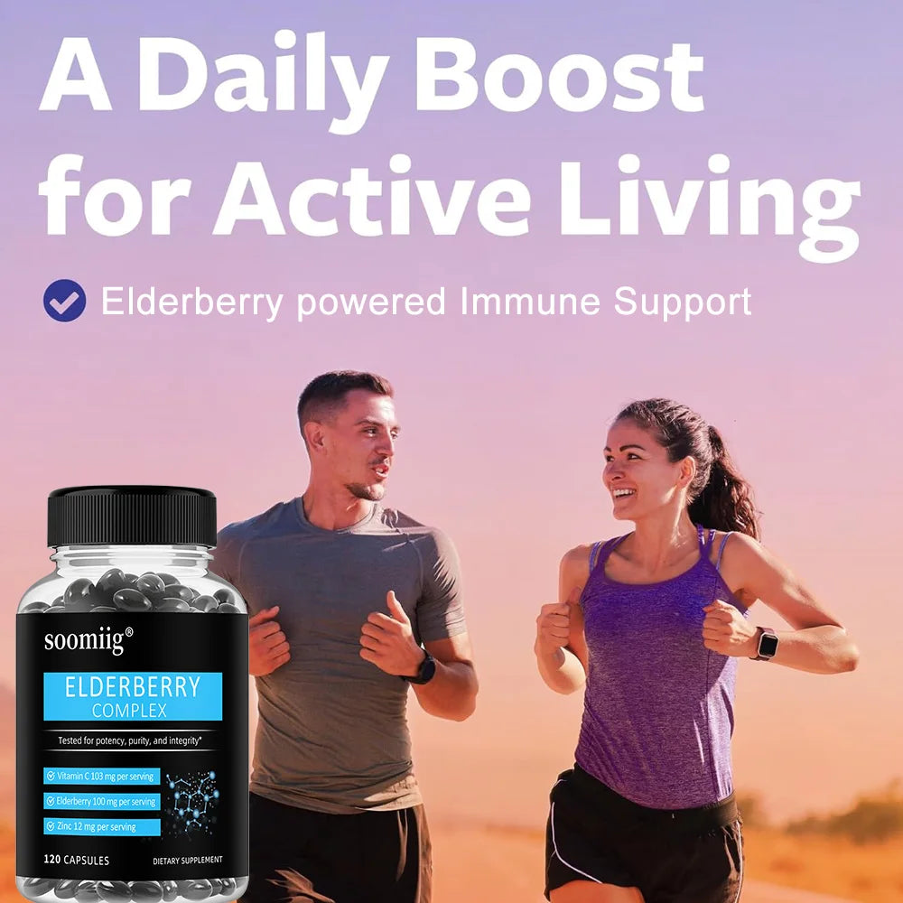 Elderberry + Vitamin C + Zinc Capsules | Antioxidant Support Herbal Supplement Qst