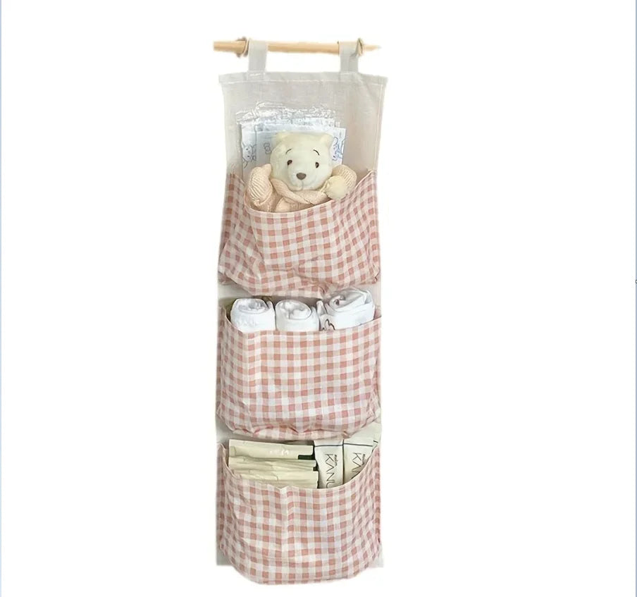 Pink Canvas Wall-Mounted Storage Rack – Bedroom Organizer Wall Storage Rack Qme