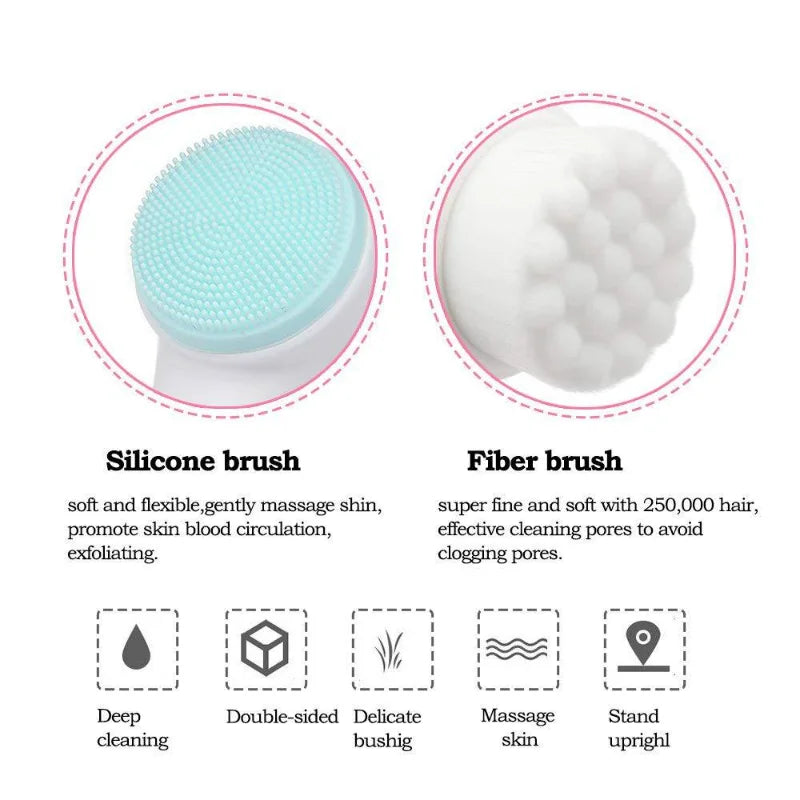 3D Double-Sided Silicone Facial Cleansing & Massage Brush Facial Cleansing Brush Qst