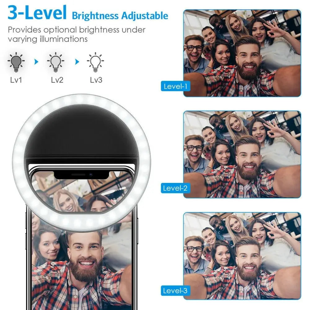 Portable LED Selfie Ring Light – 3 Brightness Levels for Phone Selfie Ring Light Qme