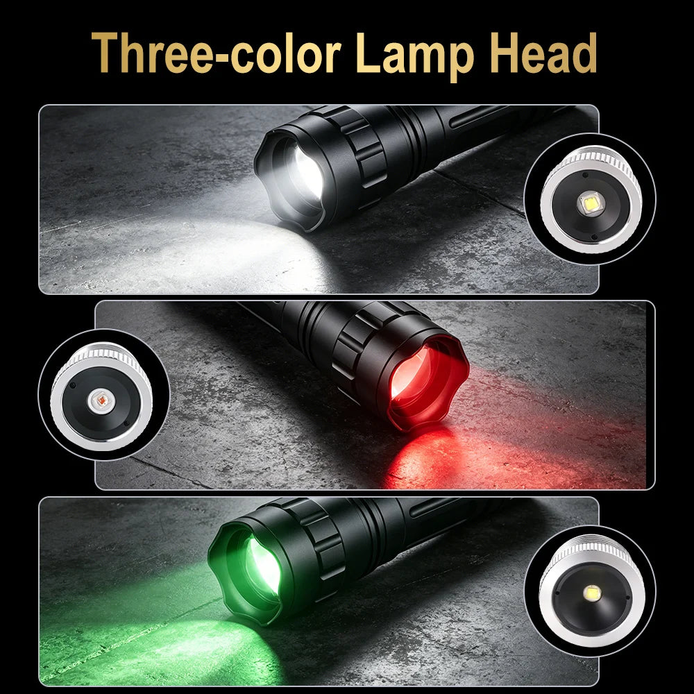 BORUiT 800LM Zoomable LED Flashlight – 3-Color Camping Torch LED Flashlight Torch Qst