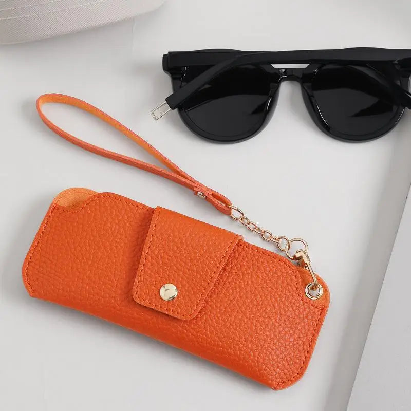 PU Leather Glasses Case with Wrist Strap – Travel Sunglasses Pouch Eyeglass Case Qst A3 Orange