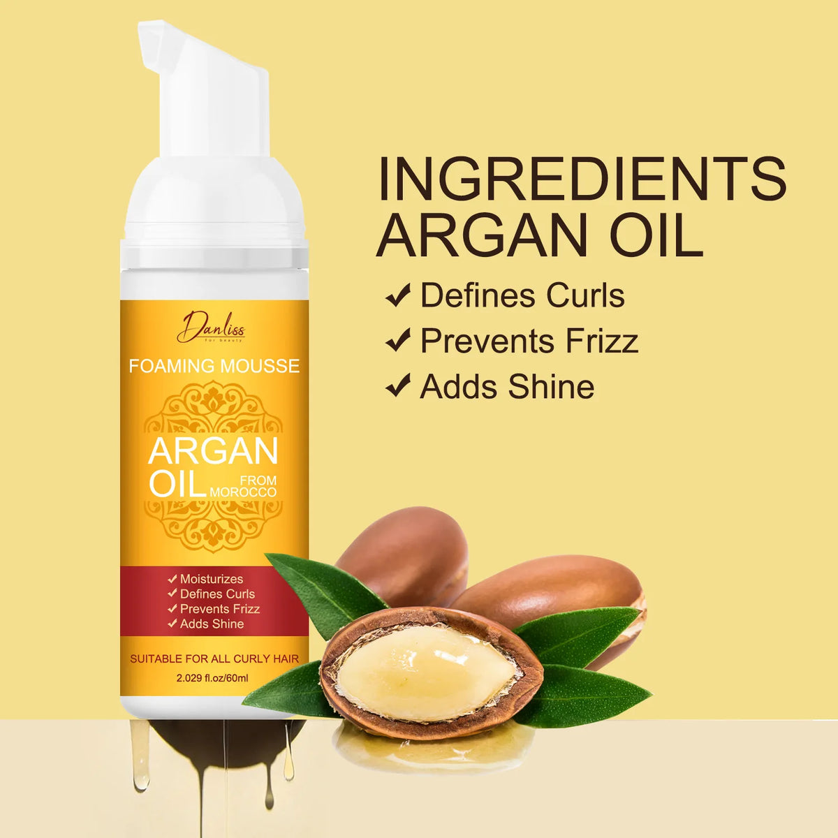Argan Oil Foaming Mousse – Curl Definition & Frizz Control Hair Styling Mousse Qst