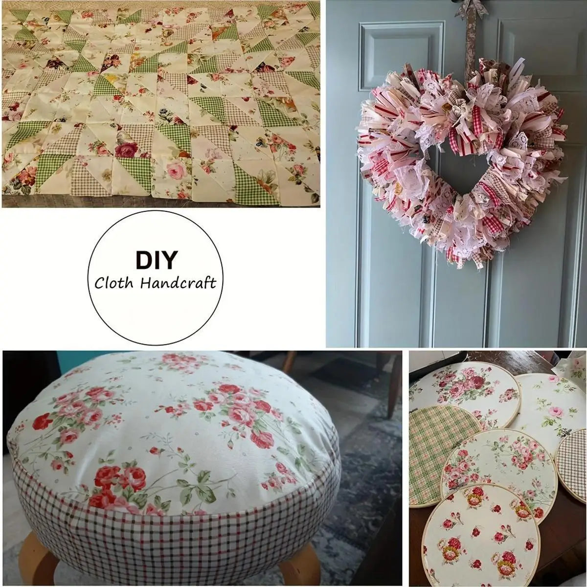 Pink Rose Printed Polyester Fabric for Sewing & DIY Crafts Craft Sewing Fabric Qme