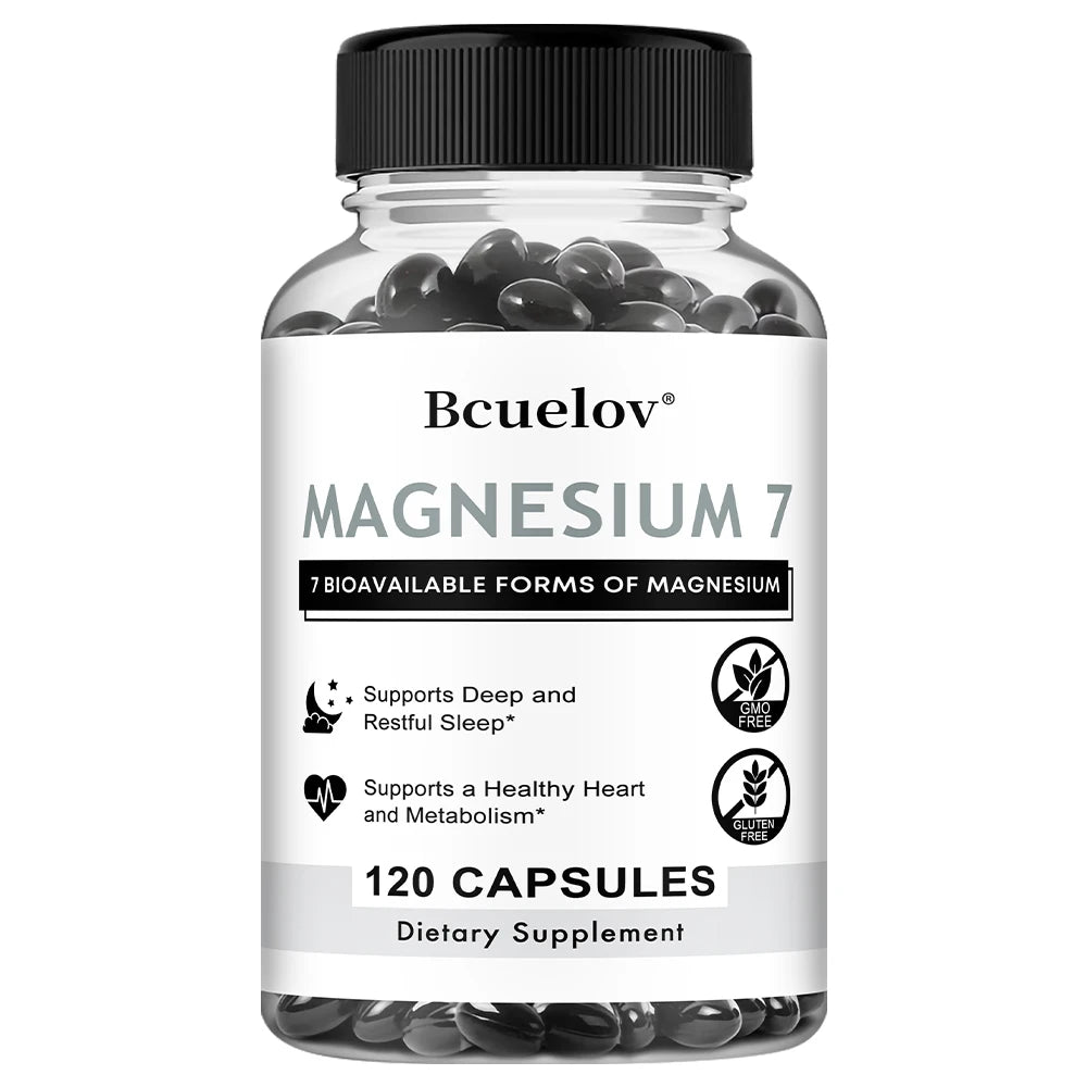 Magnesium 7 Complex Capsules – 7-Form Blend + Vitamin B6, Vegan Magnesium Supplement Qst 120 count-1 bottle