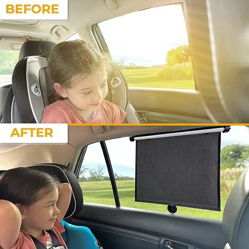Retractable Car Side Window Sunshade Roller Curtain – Black Car Window Sunshade Qme