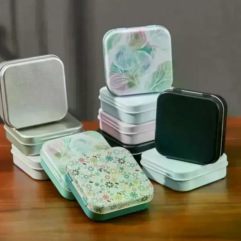 Square Flip Tin Box – Portable Jewelry & Small Item Organizer Portable Storage Tin Qme