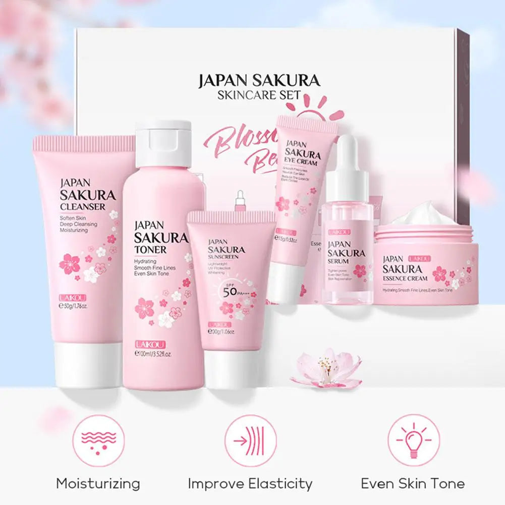 Sakura Skin Care Set – Cleanser, Serum, Eye Cream & Sunscreen Skin Care Set Qme