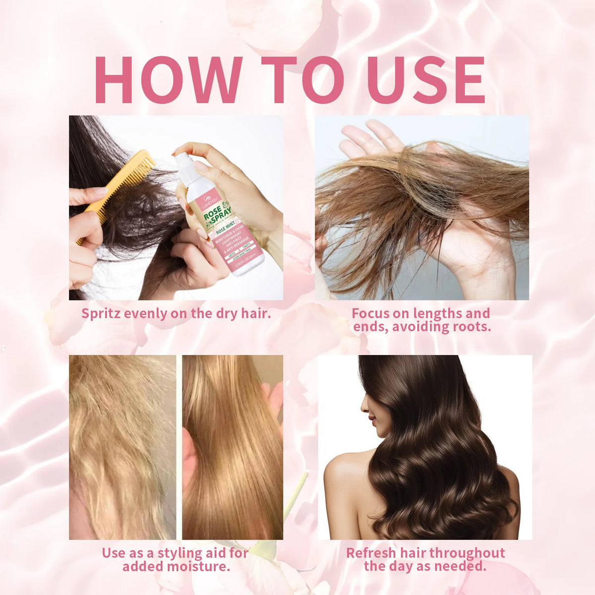 Rose & Mint Leave-In Hair Spray – Anti-Frizz Hydrating Mist Leave-In Hair Spray Qst
