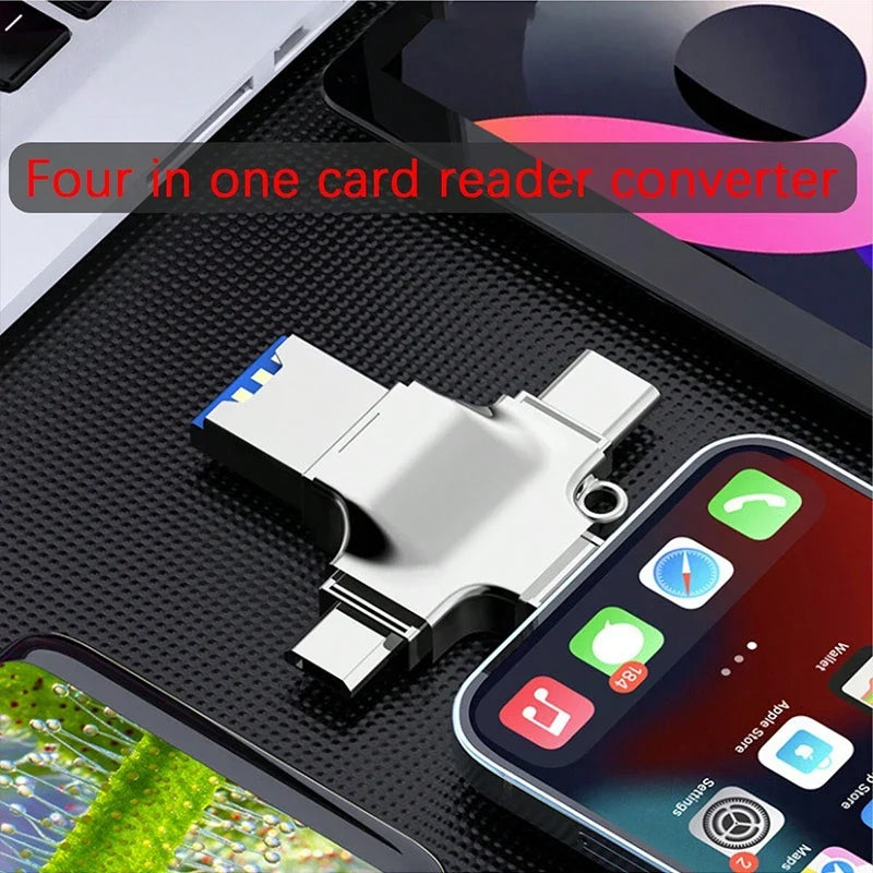 4-in-1 Card Reader USB-C OTG Adapter for iPhone & Laptop OTG Card Reader Adapter Qme