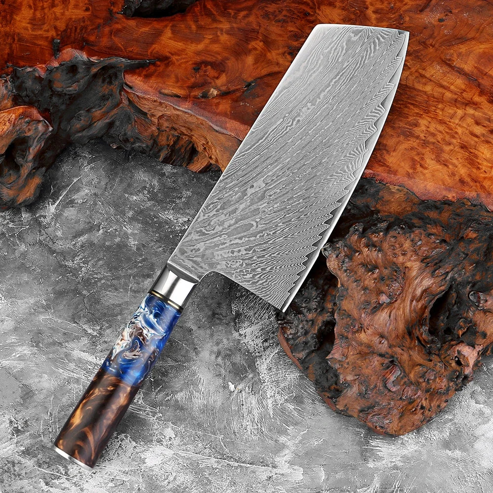 XITUO 7" Damascus Steel Japanese Cleaver Knife | Sharp Butcher Damascus Cleaver Knife Qst
