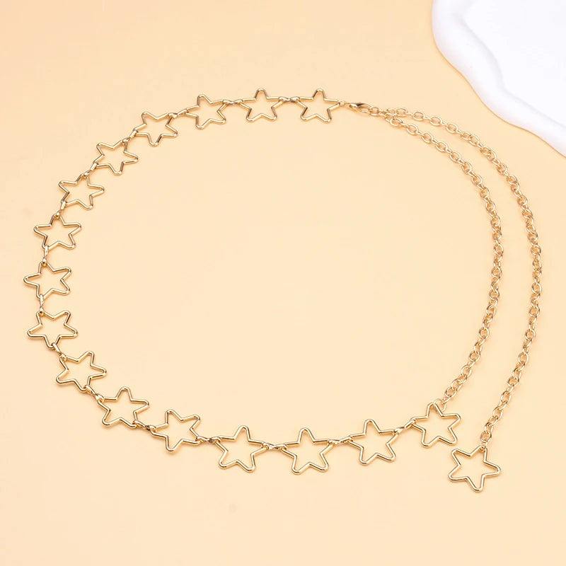 Star Metal Waist Chain Belt for Women – Gold & Silver Dress Belt Chain Waist Belt Qst Gold
