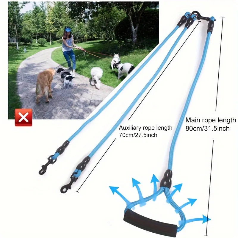 Double Ended Dog Leash – Cushioned Handle & 360° Swivel Clips Dog Leash Qme