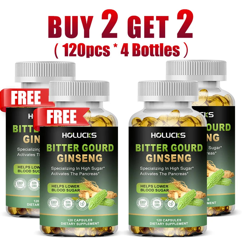 Bitter Melon & Ginseng Supplement 120 Capsules | Non-GMO Herbal Supplement Qst 120pcs-4 Bottles