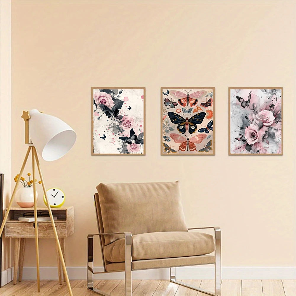 Butterfly & Floral Canvas Wall Art – Modern Abstract Decor Canvas Wall Art Qst