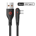120W USB-C Fast Charging Cable | Nylon Braided, 90° Elbow USB-C Charging Cable Qme Black 0.25m