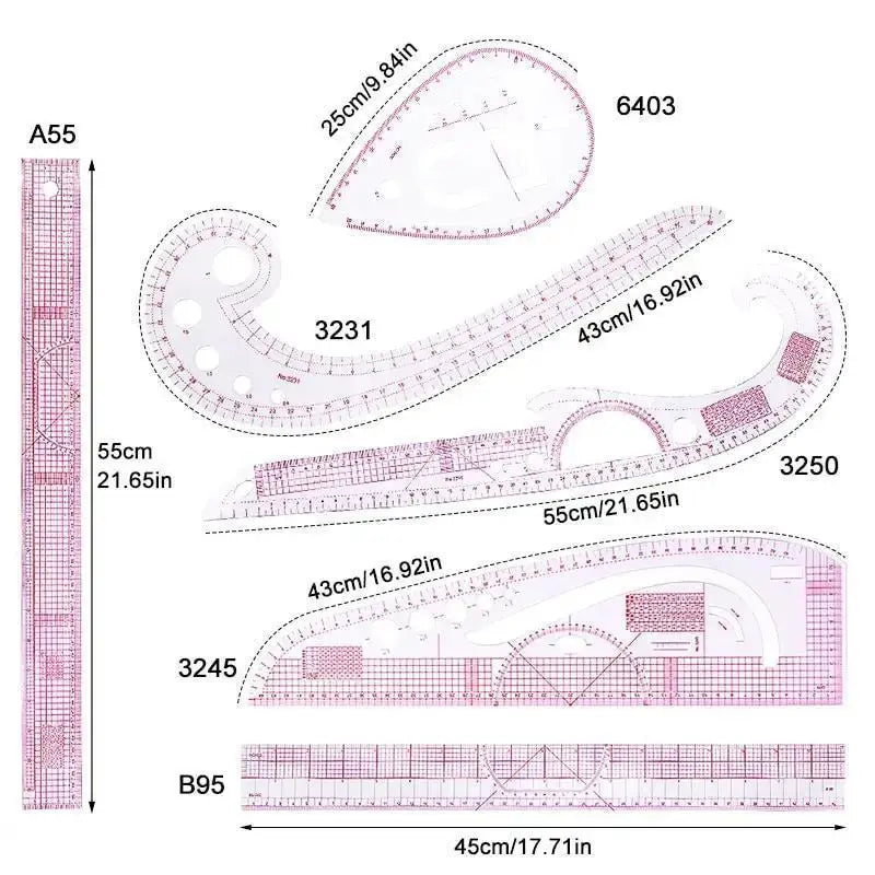 6-Piece French Curve Sewing Ruler Set – Tailoring Templates Sewing Ruler Set Qme