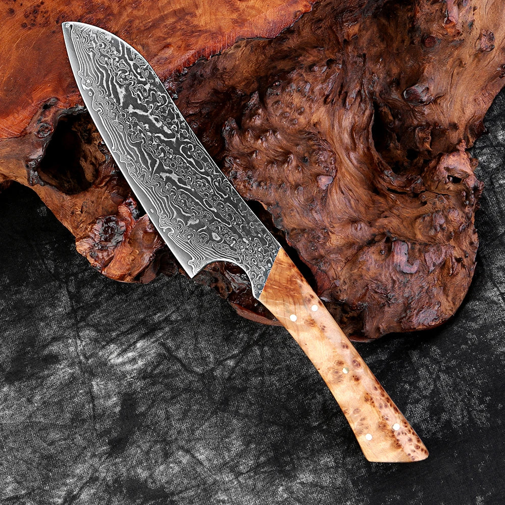 Xituo 5" Damascus Steel Santoku Knife – Full Tang Wooden Handle Santoku Kitchen Knife Qst