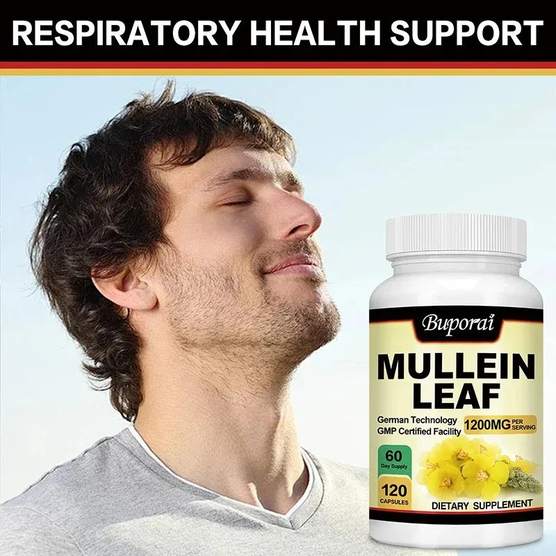 Mullein Leaf Capsules – Organic Lung & Respiratory Support Herbal Supplement Qst