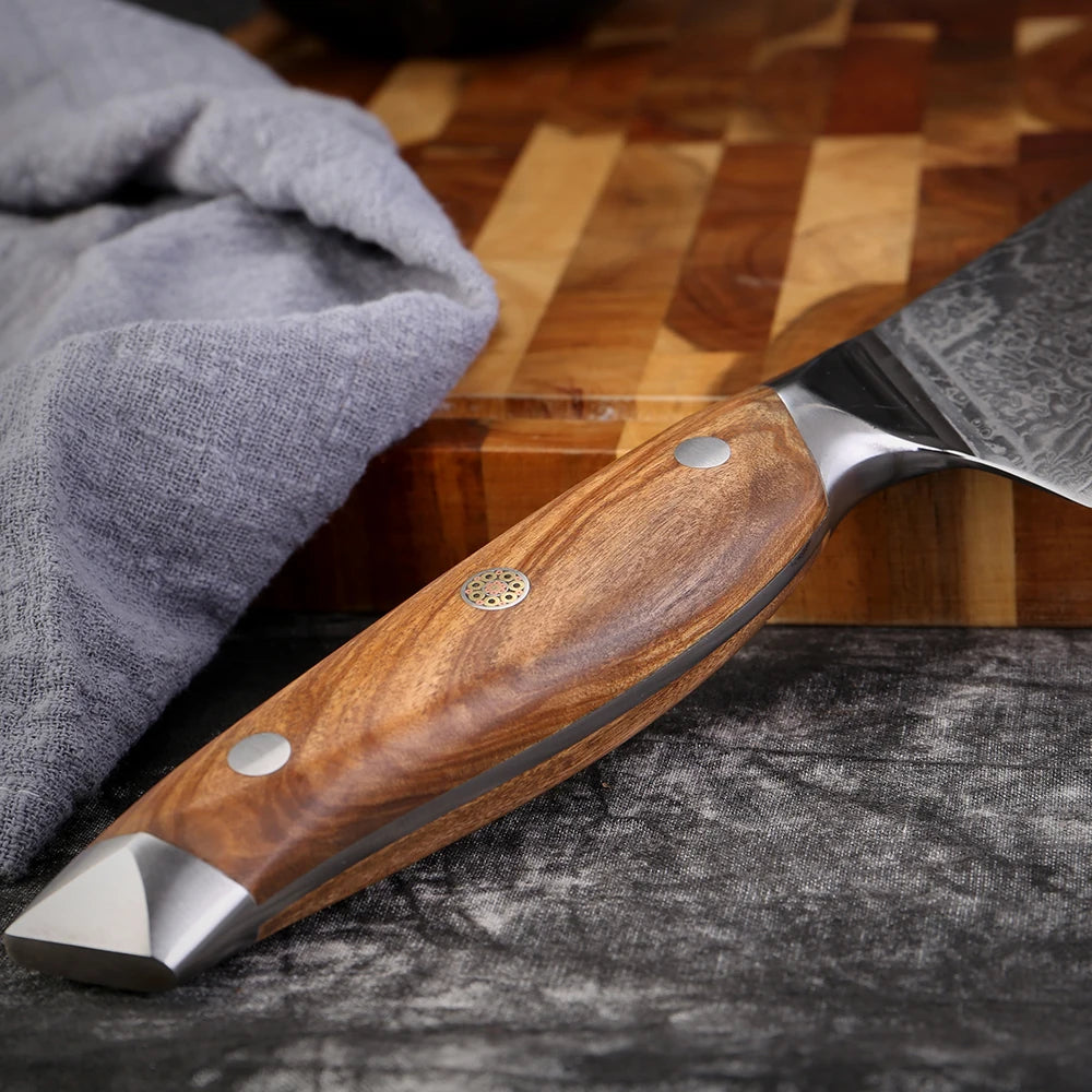 XITUO Damascus Steel Kitchen Knife Set – Olive Wood Handle Kitchen Knife Set Qst