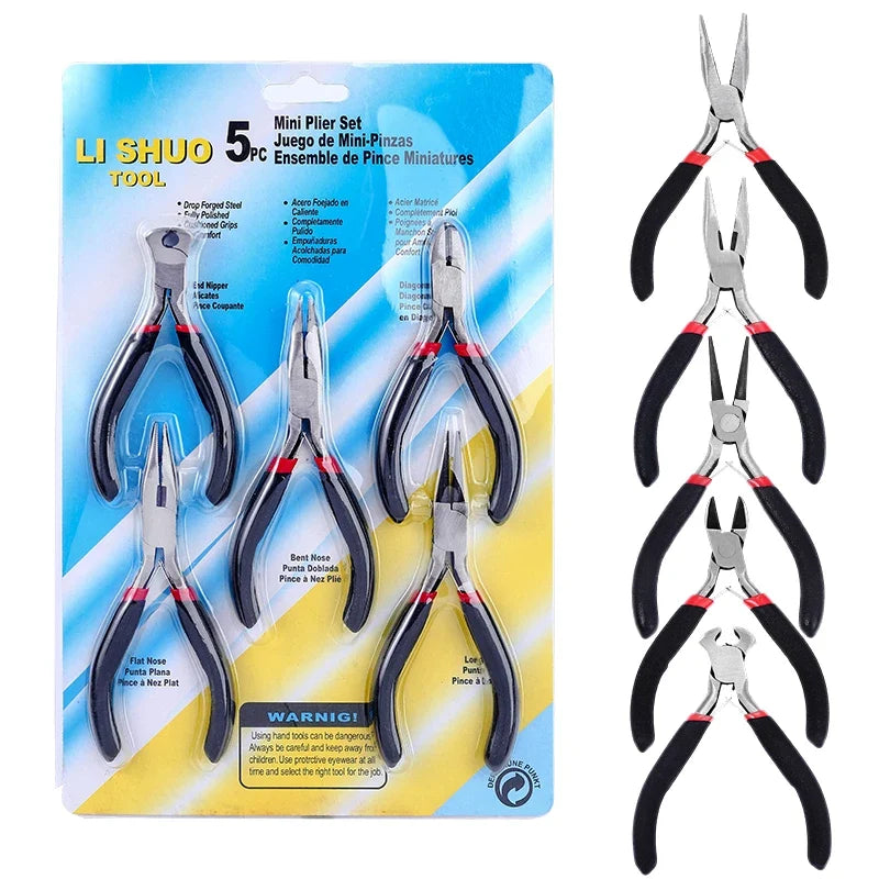 5-Pack Jewelry Making Pliers Set – Needle, Round & Chain Nose Jewelry Making Pliers Qme Black