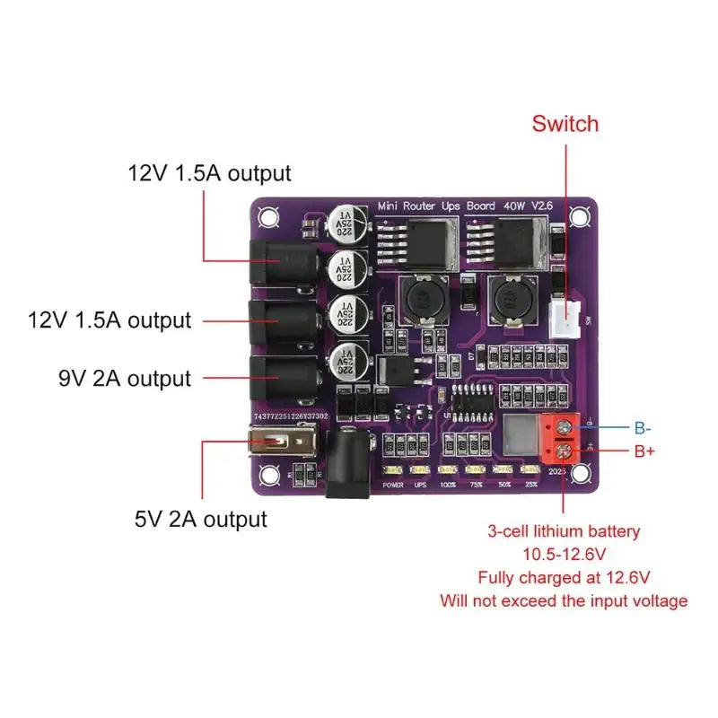 Mini UPS Board 40W Battery Backup 5V 9V 12V Router Power Supply UPS Power Board Qme