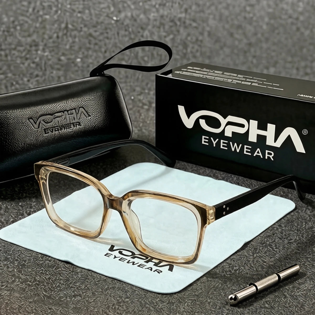 VOPHA Anti Blue Light Reading Glasses Unisex Acetate L29 Reading Glasses Qst Black tea +100