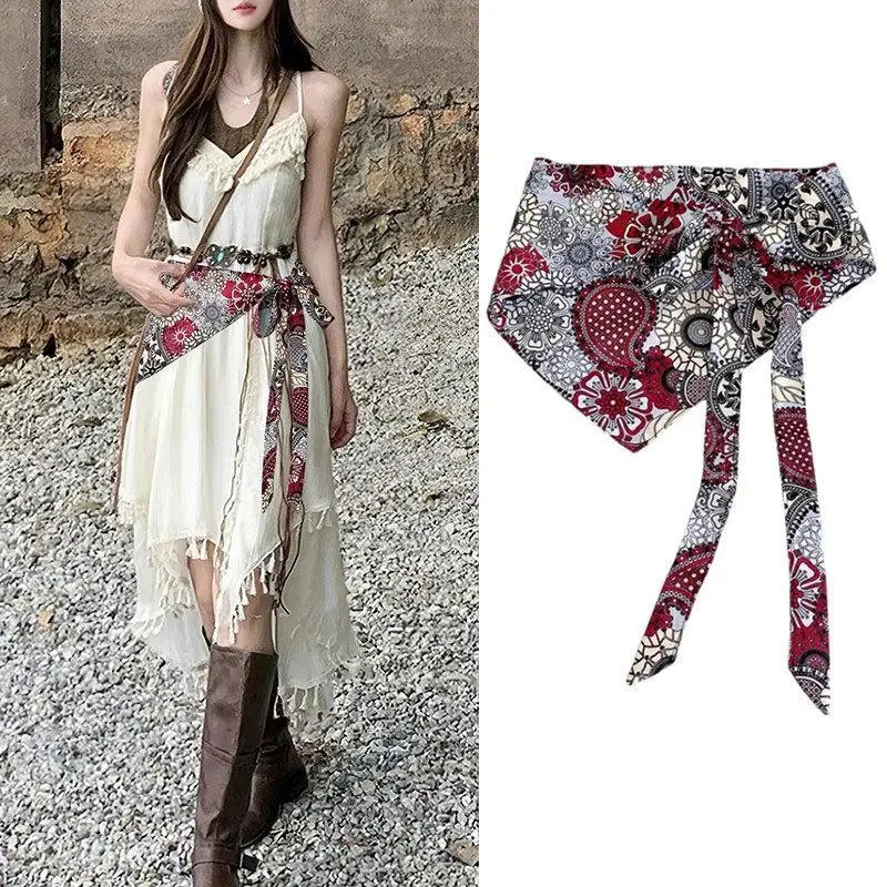 Vintage Ethnic Cashew Flower Scarf Waist Belt for Women Women's Waist Belt Qst A3