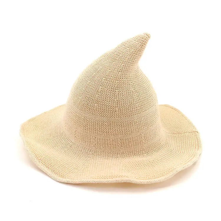 Vintage Women's Knit Witch Hat | Halloween Costume Hat Costume Witch Hat Qme Beige