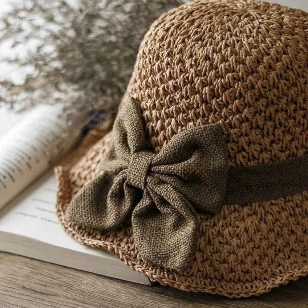 Vintage Wide Brim Beach Straw Hat | Foldable Bowknot Bucket Wide Brim Sun Hat Qme