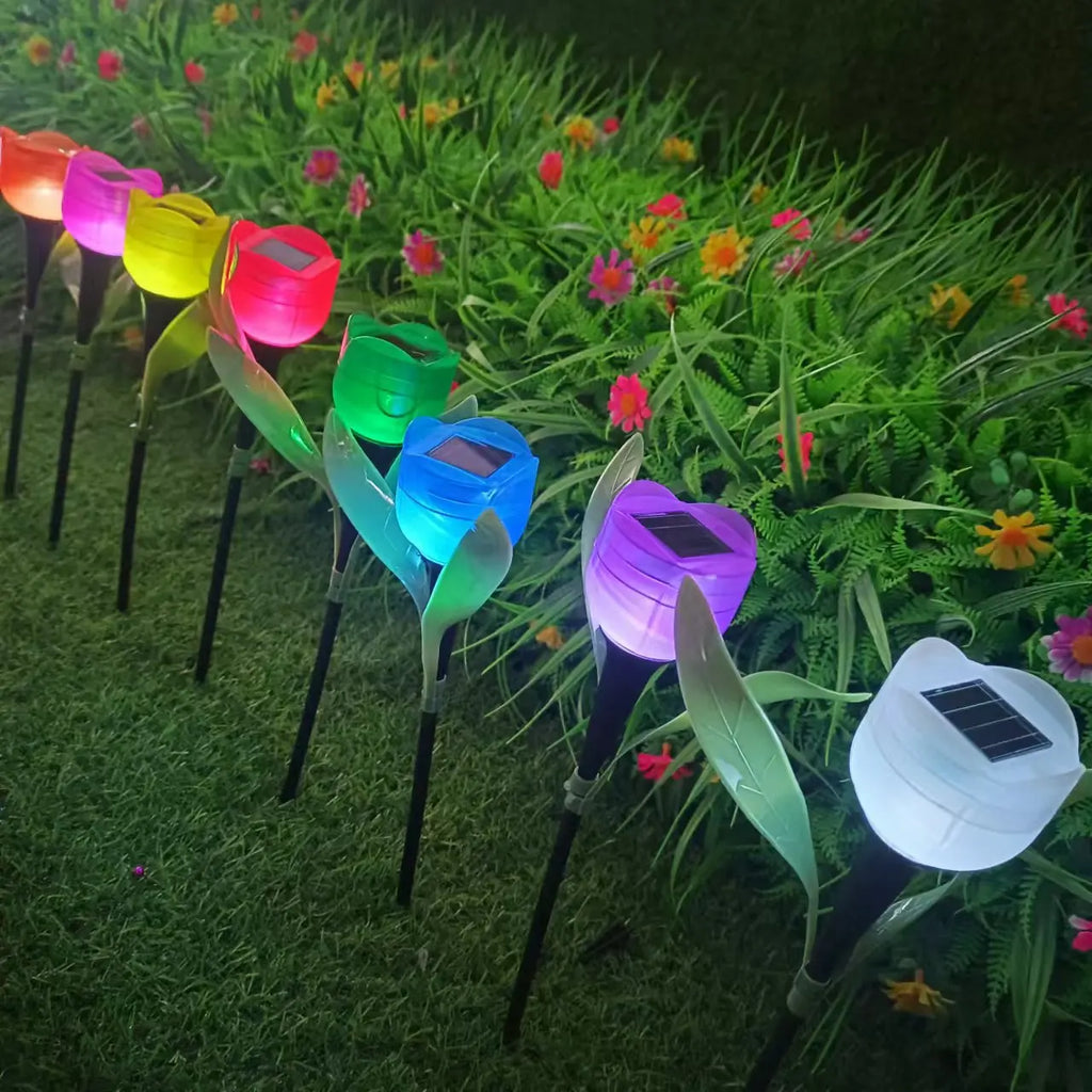 Solar Tulip LED Garden Stake Light – Waterproof, 8 Colors Solar Garden Stake Light Qme White