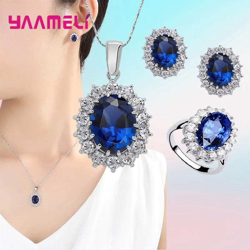 925 Sterling Silver Plated Cubic Zirconia Wedding Jewelry Set Wedding Jewelry Set Qme