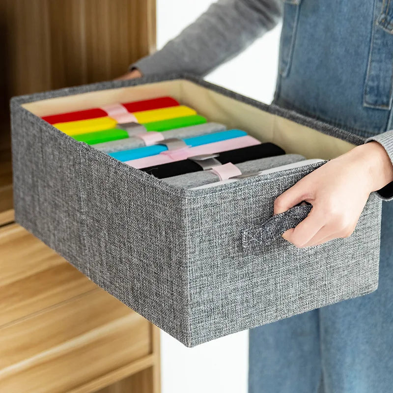 Foldable Cotton Linen Storage Box | Double-Door Drawer Organizer Fabric Storage Organizer Qme