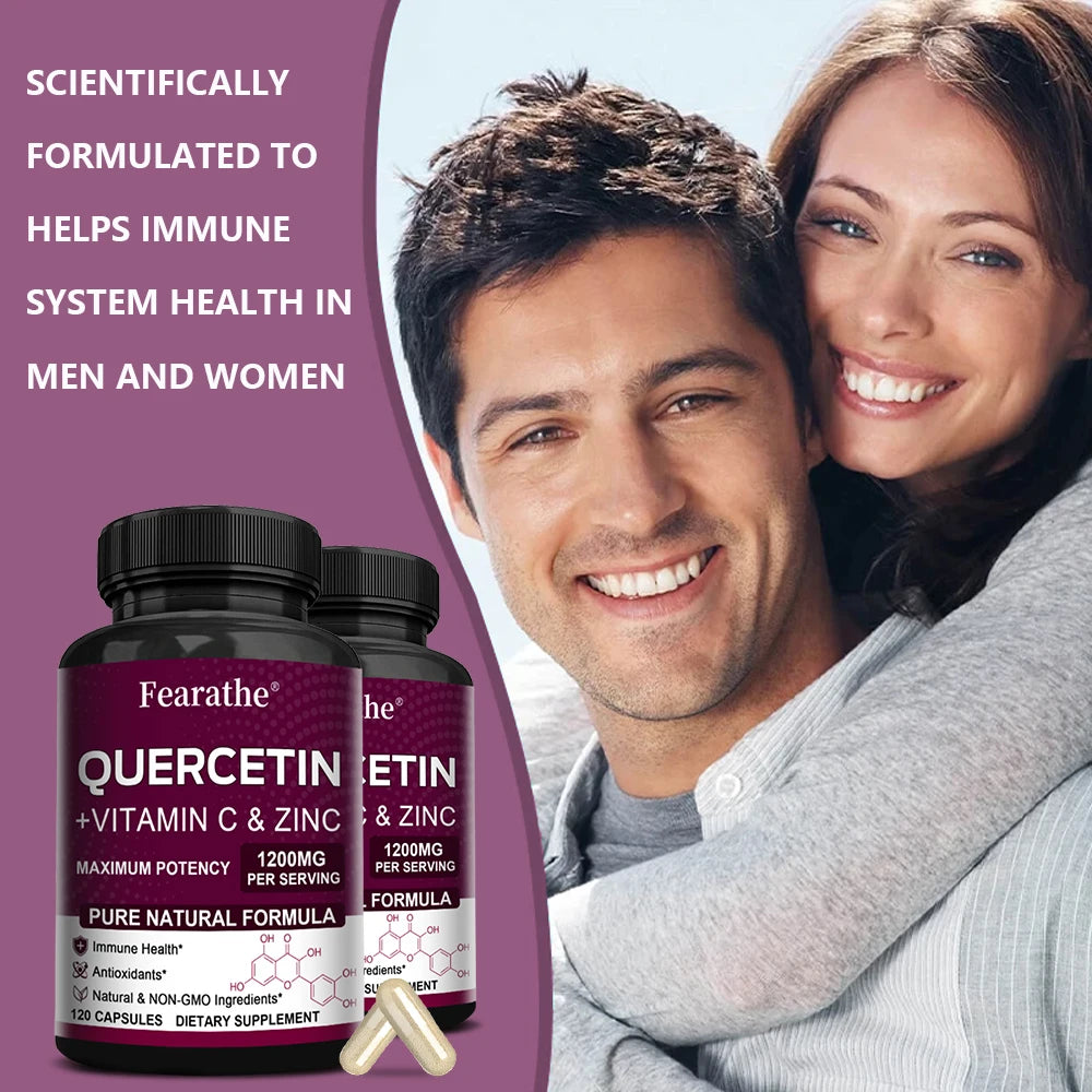 Quercetin 1200mg Zinc & Vitamin C Capsules – Non-GMO 60ct Herbal Supplement Qst