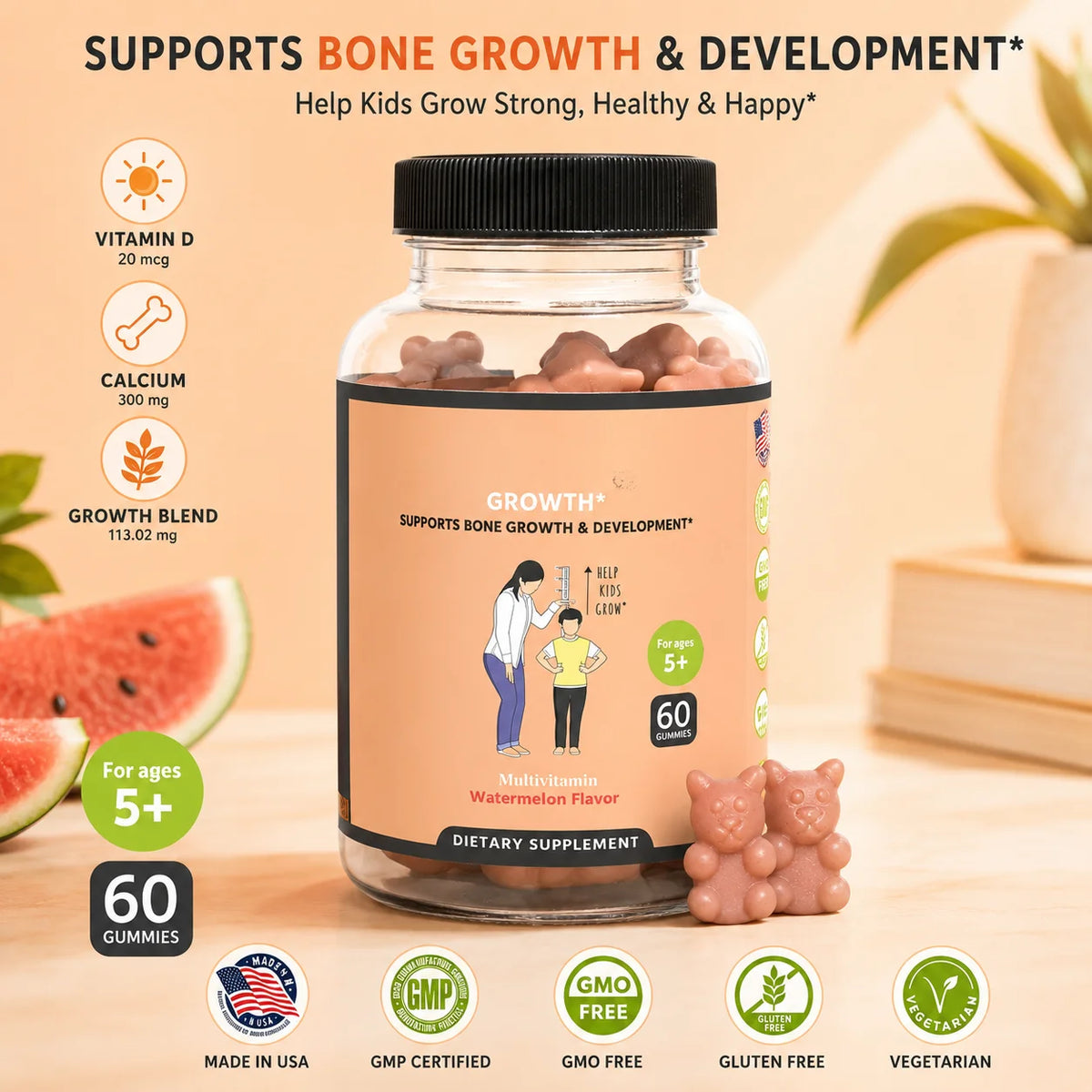 Kids Multivitamin Gummies – Calcium, Vitamin D & K | 60 Count Kids Multivitamin Gummies Qst