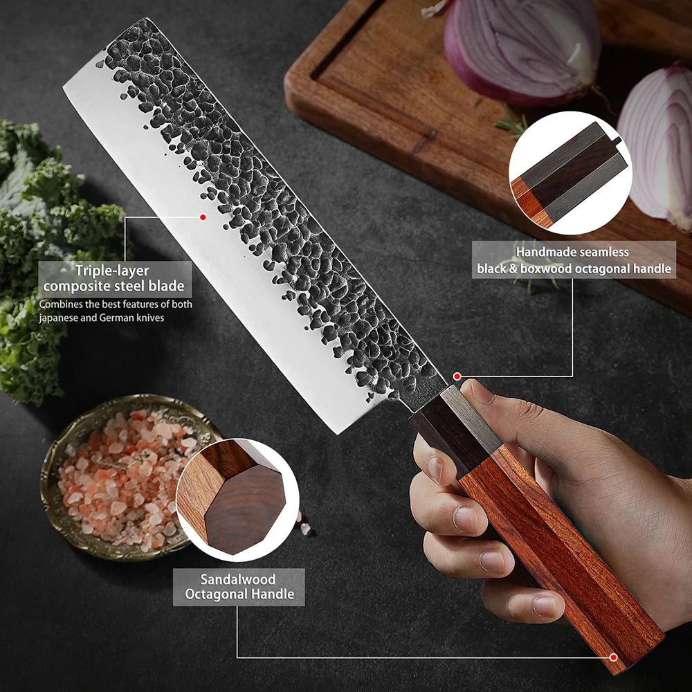 7-Inch Nakiri Knife – Japanese High Carbon Steel Chef Knife Nakiri Chef Knife Qst
