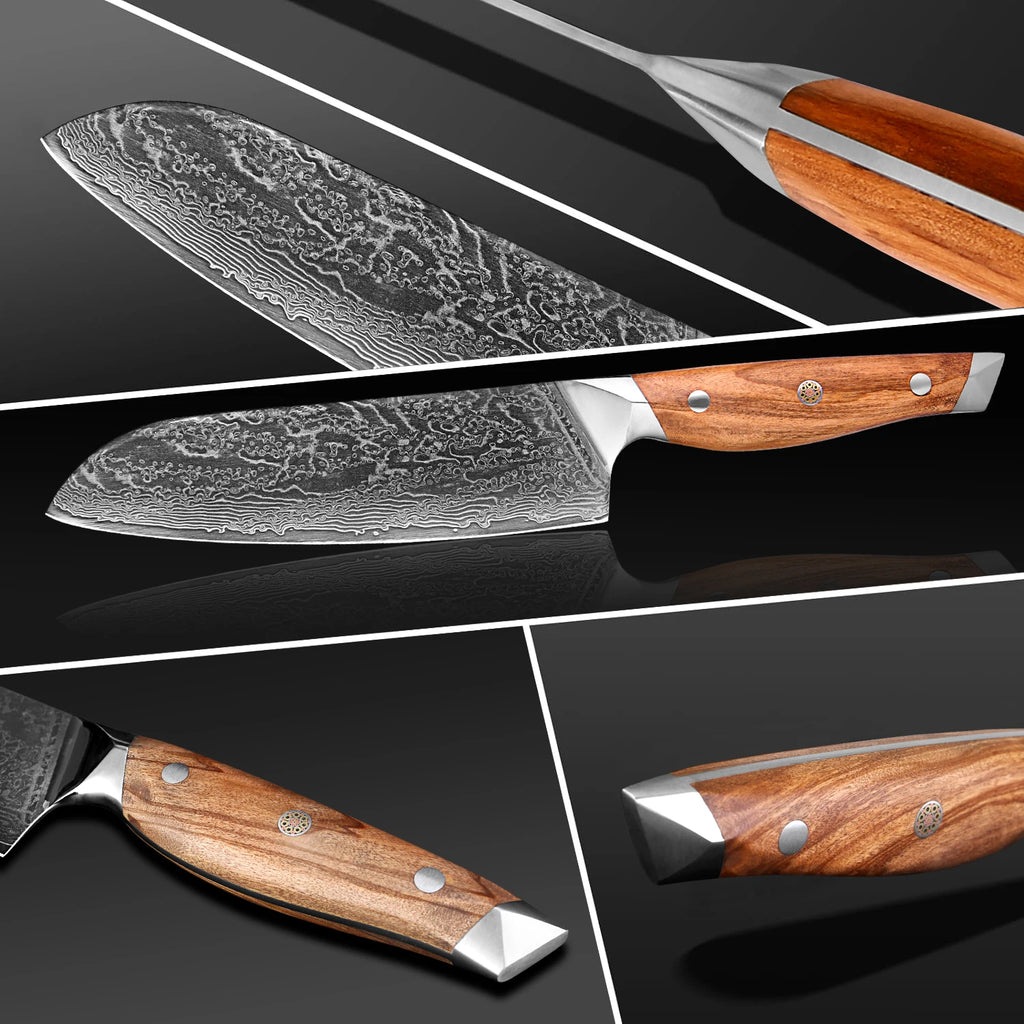 XITUO Damascus Steel Kitchen Knife Set – Olive Wood Handle Kitchen Knife Set Qst